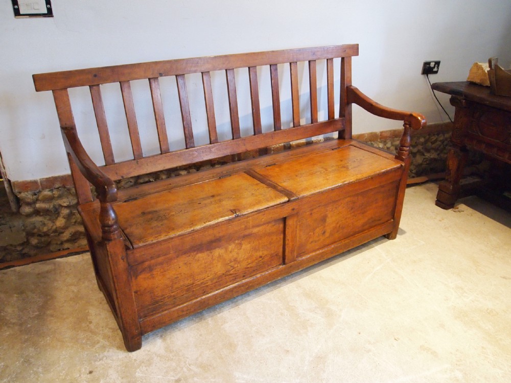 Settle bench pew seat rare George III Pine box settle c1790 View IX