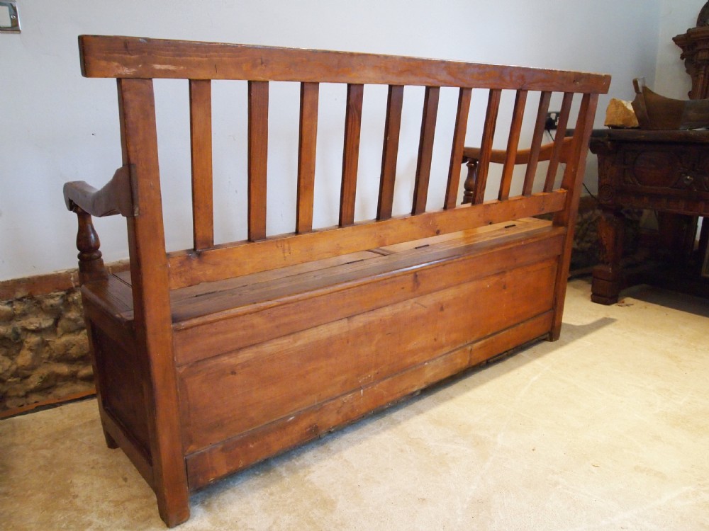 Settle bench pew seat rare George III Pine box settle c1790 View XI