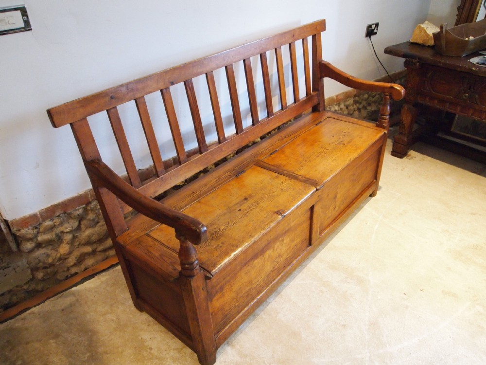 Settle bench pew seat rare George III Pine box settle c1790 View XIV