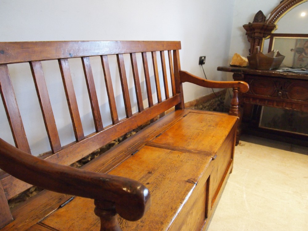 Settle bench pew seat rare George III Pine box settle c1790 View XVII