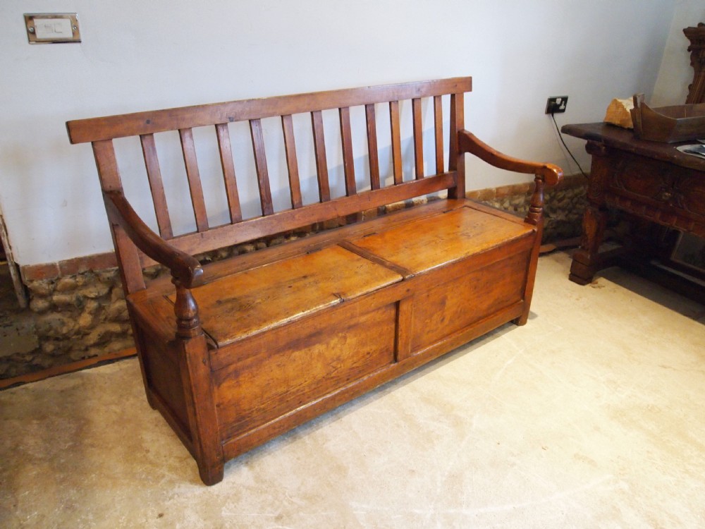 Settle bench pew seat rare George III Pine box settle c1790 View XIX