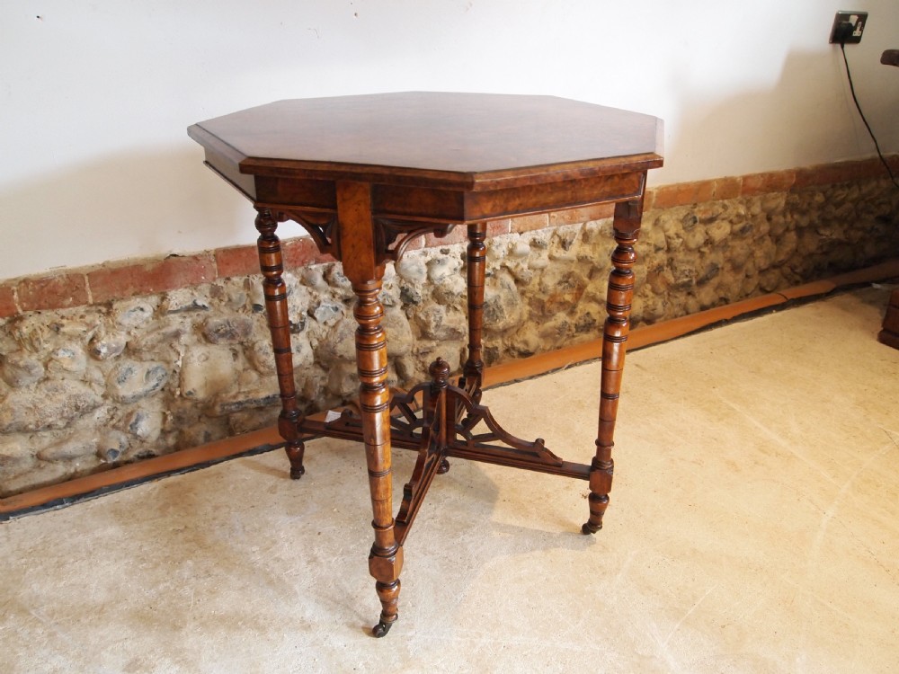 Table stunning burr Walnut hall side lamp table Victorian c1880 View X