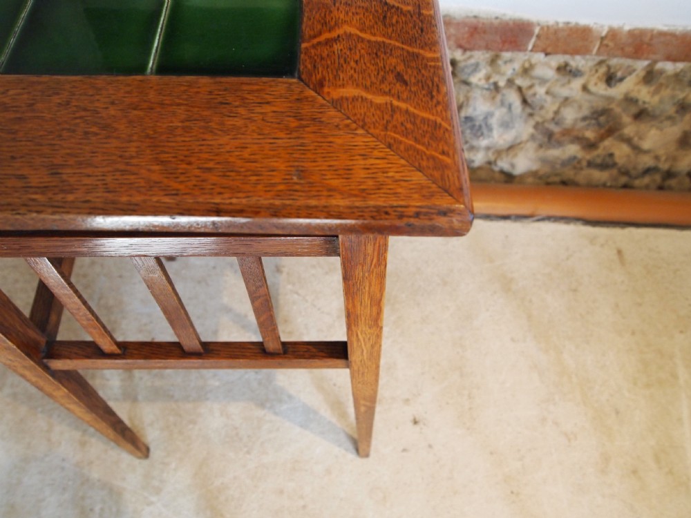 Table Arts and Crafts Oak Liberty style side lamp hall c1900 View II