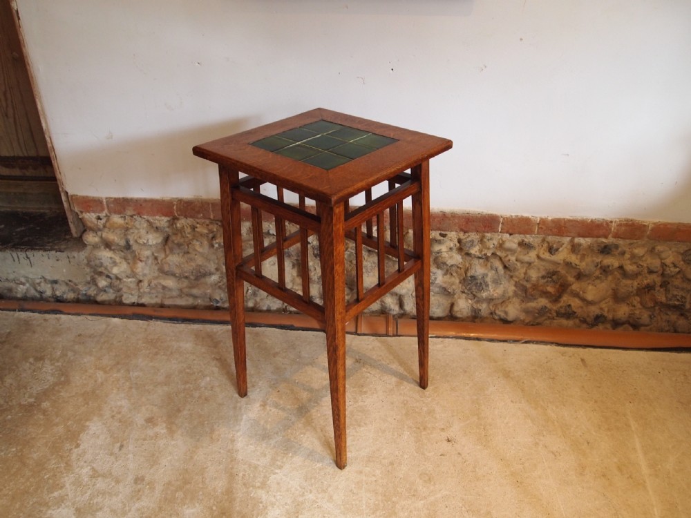 Table Arts and Crafts Oak Liberty style side lamp hall c1900 View VII