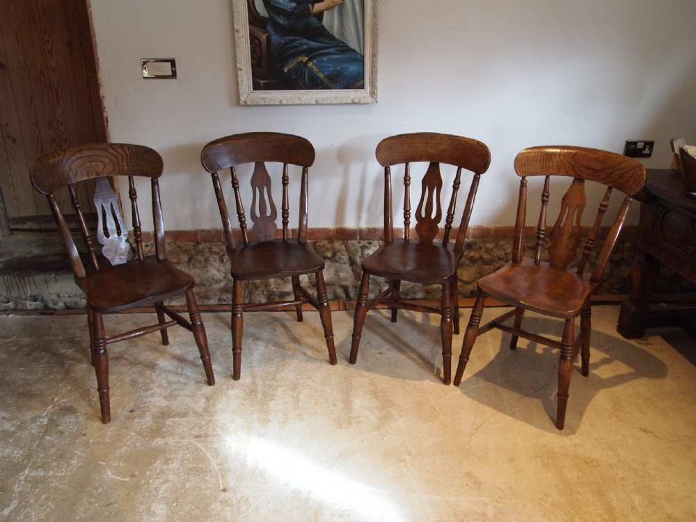 Chairs rare set of four Victorian fiddle back Windsor Ash and Elm c1870 View VII