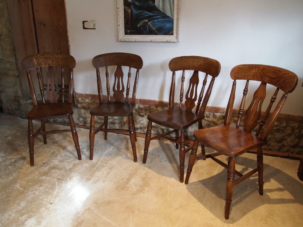 Chairs rare set of four Victorian fiddle back Windsor Ash and Elm c1870 View XI