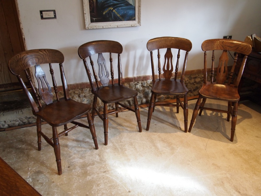 Chairs rare set of four Victorian fiddle back Windsor Ash and Elm c1870 View XIII