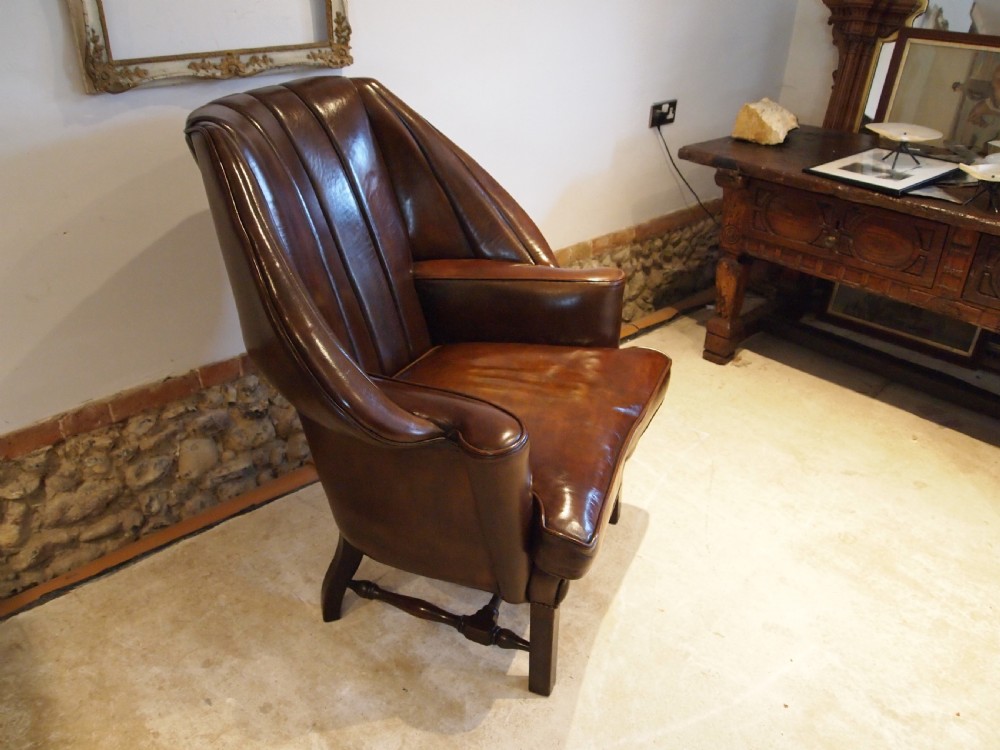 Chair stunning Edwardian Leather armchair c1910 View IX