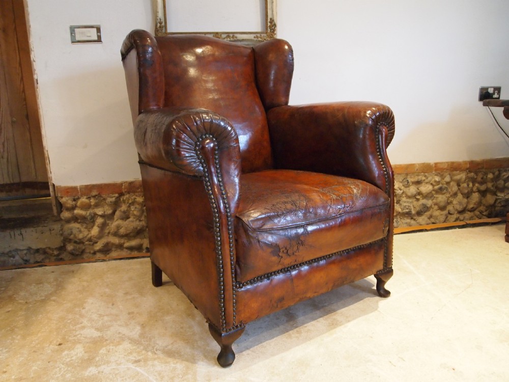 Chair superb Victorian club wing armchair Chestnut leather c1880 View III