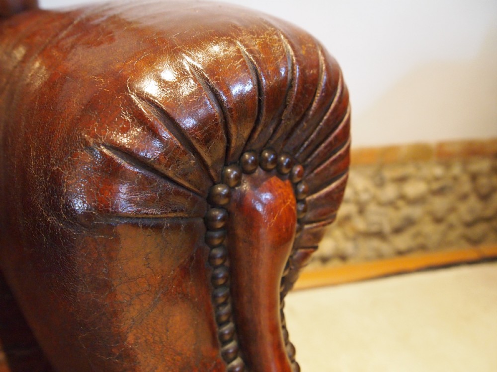 Chair superb Victorian club wing armchair Chestnut leather c1880 View VI
