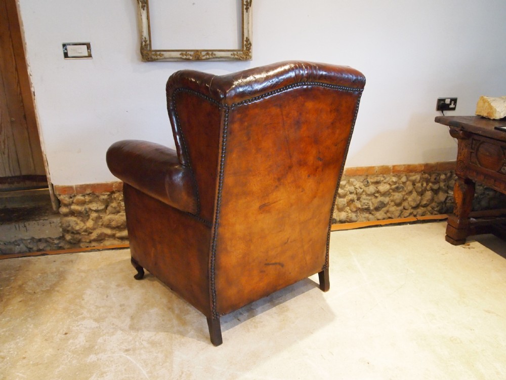 Chair superb Victorian club wing armchair Chestnut leather c1880 View VII