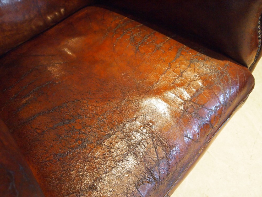 Chair superb Victorian club wing armchair Chestnut leather c1880 View VIII