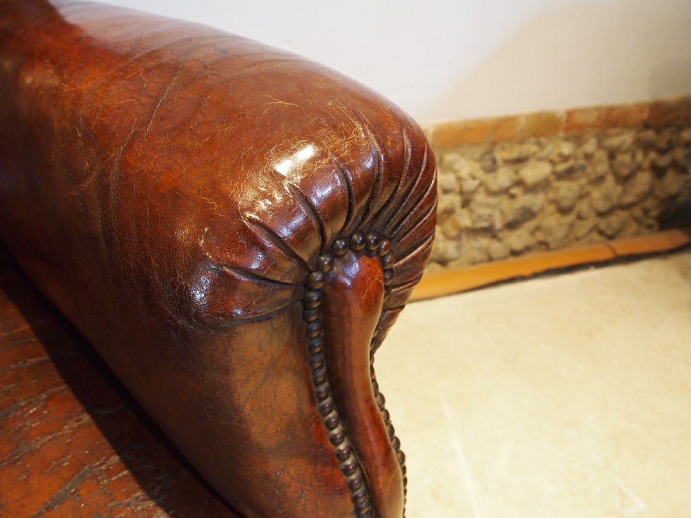 Chair superb Victorian club wing armchair Chestnut leather c1880 View IX