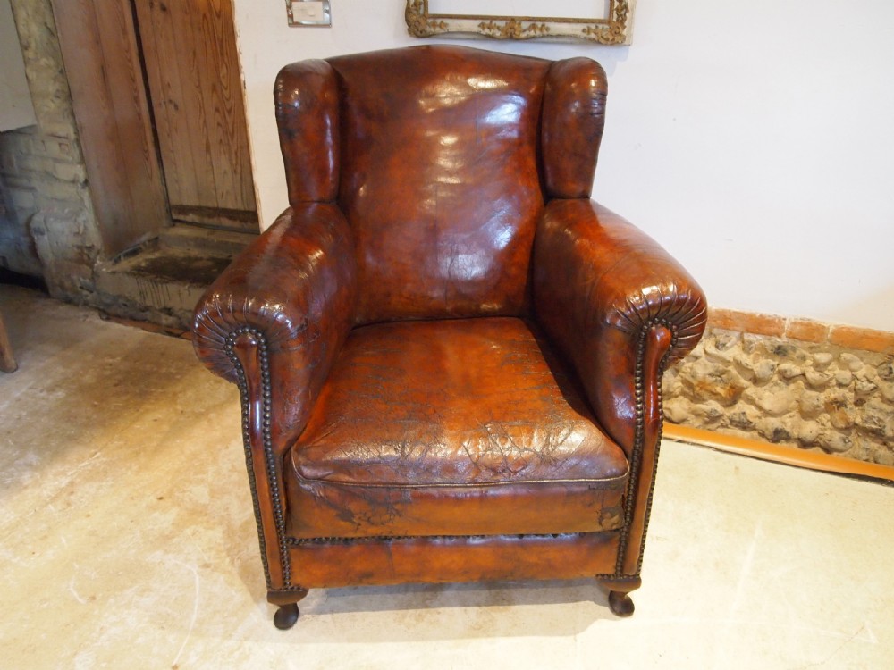 Chair superb Victorian club wing armchair Chestnut leather c1880 View XI