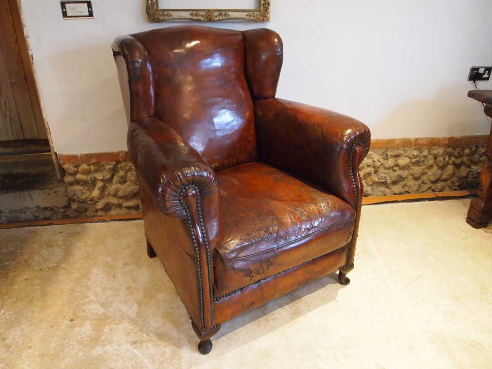 Chair superb Victorian club wing armchair Chestnut leather c1880 View XII