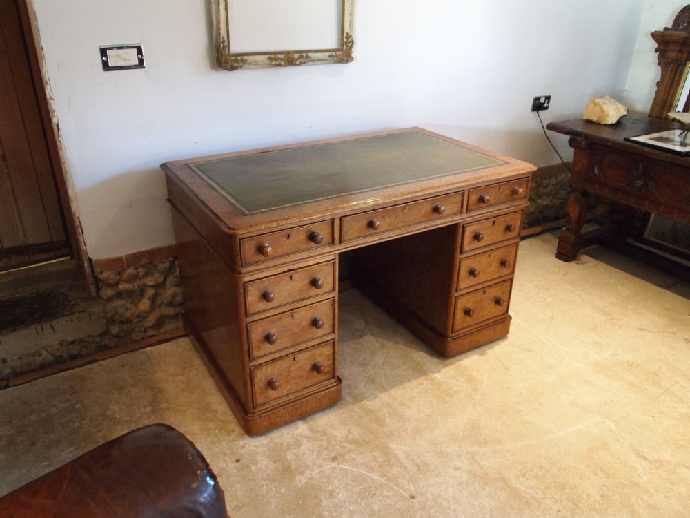 Desk superb Victorian Oak twin pedestal three part desk c1880