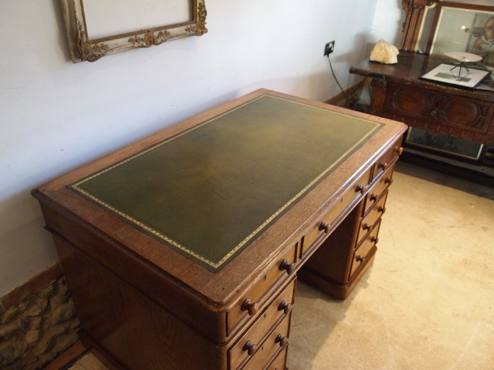 Desk superb Victorian Oak twin pedestal three part desk c1880 View III