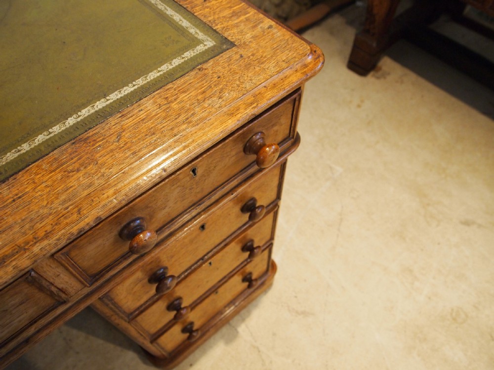 Desk superb Victorian Oak twin pedestal three part desk c1880 View IV