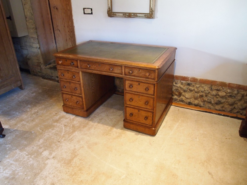 Desk superb Victorian Oak twin pedestal three part desk c1880 View V