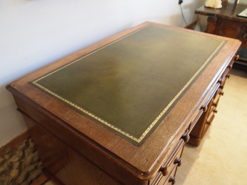 Desk superb Victorian Oak twin pedestal three part desk c1880 View VIII