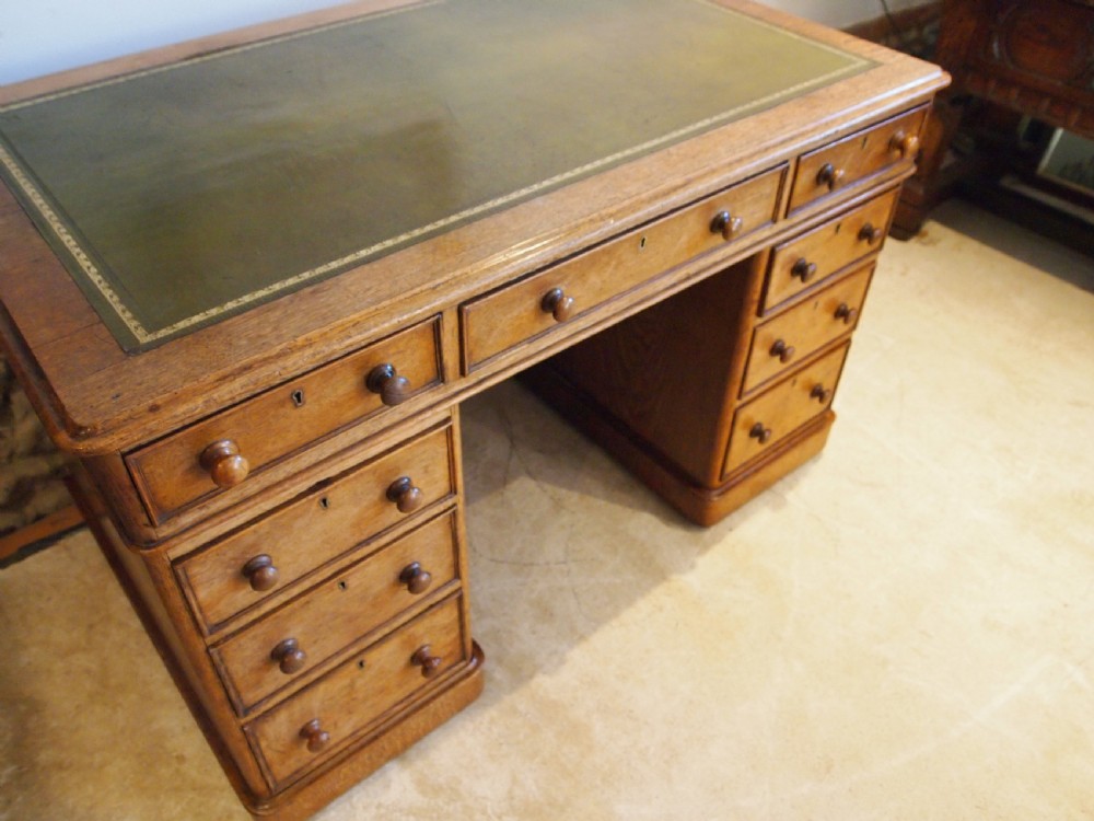 Desk superb Victorian Oak twin pedestal three part desk c1880 View X