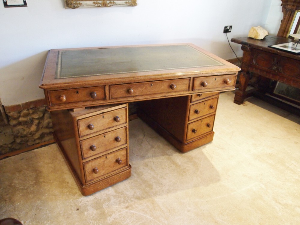 Desk superb Victorian Oak twin pedestal three part desk c1880 View XIII
