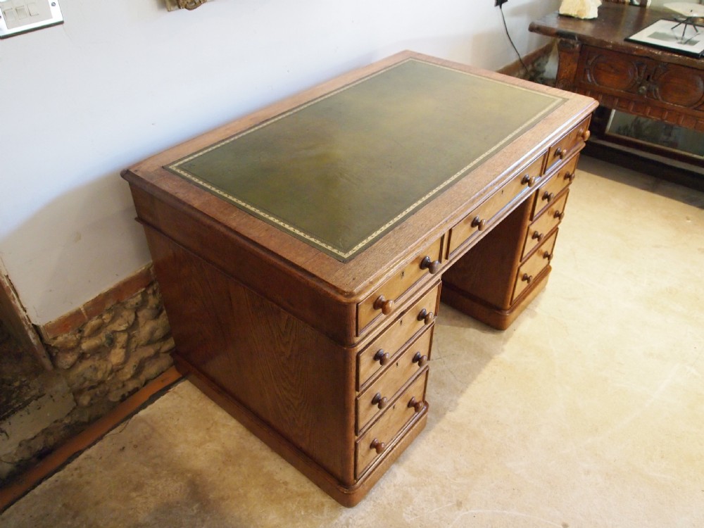 Desk superb Victorian Oak twin pedestal three part desk c1880 View XVI