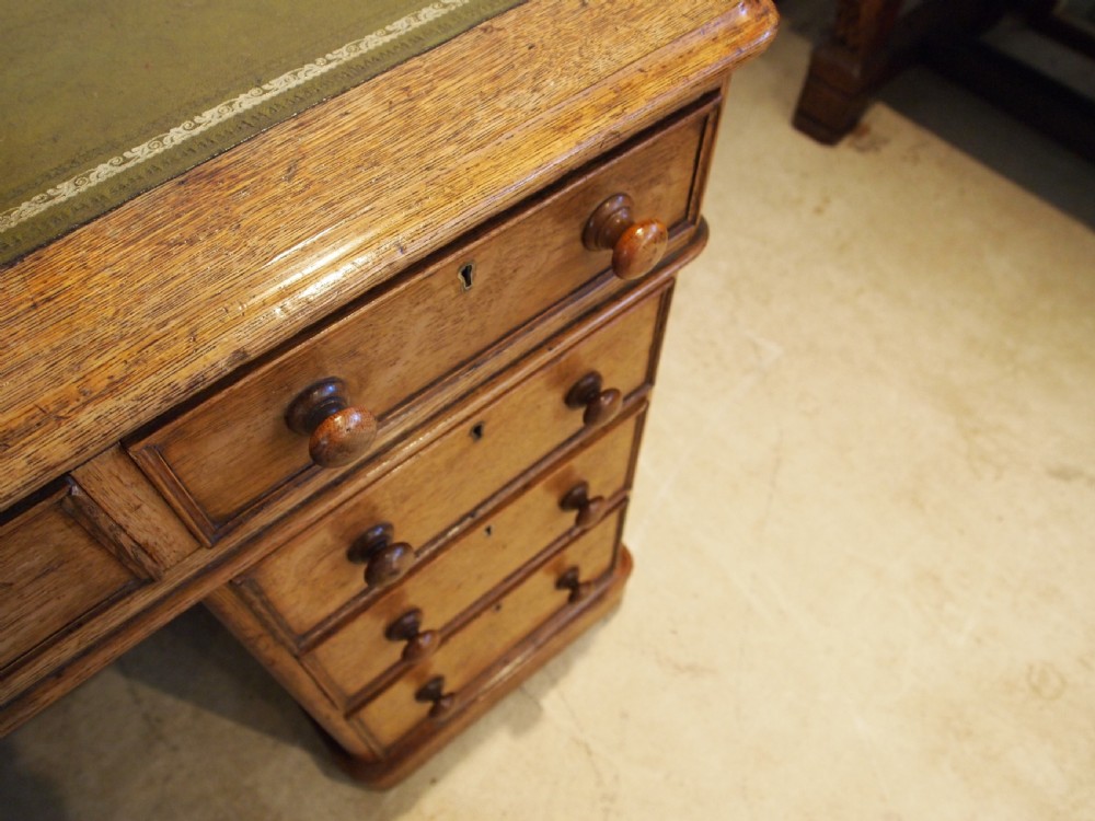 Desk superb Victorian Oak twin pedestal three part desk c1880 View XVII
