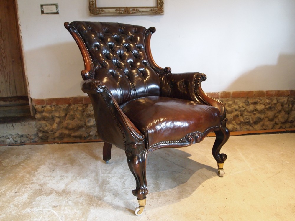 Chair outstanding William IV Walnut leather armchair c1835 View IV