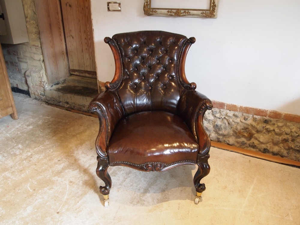 Chair outstanding William IV Walnut leather armchair c1835 View VI