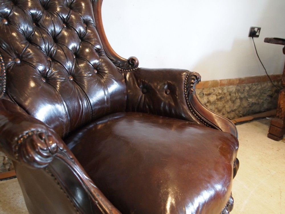 Chair outstanding William IV Walnut leather armchair c1835 View VII