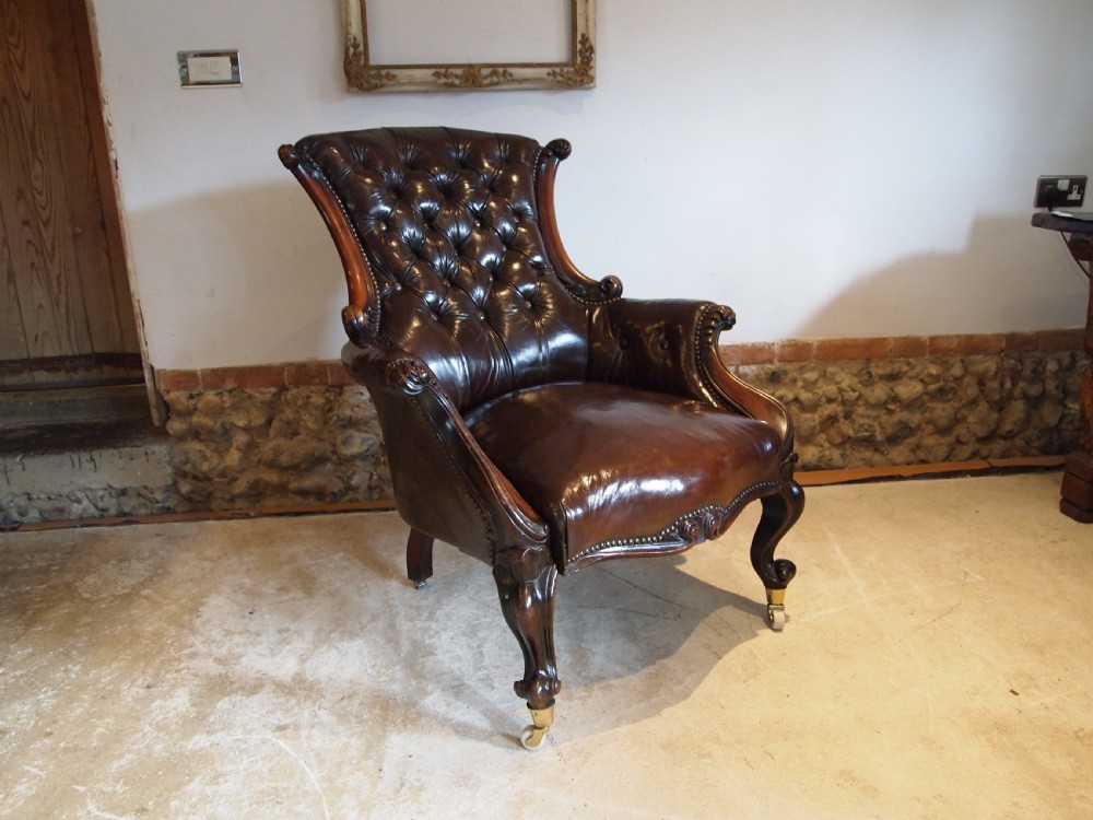 Chair outstanding William IV Walnut leather armchair c1835 View IX