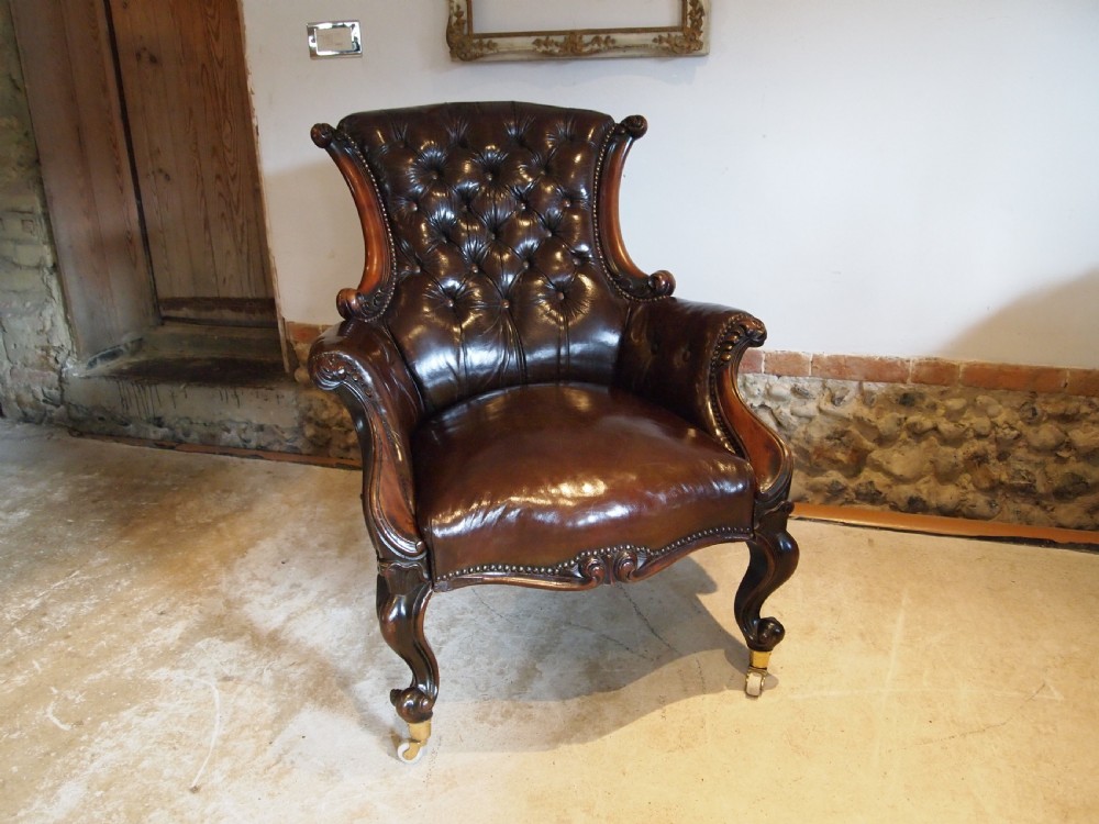 Chair outstanding William IV Walnut leather armchair c1835 View XI
