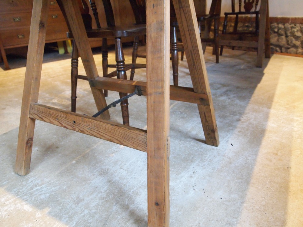 Table Edwardian Pine refectory farmhouse trestle table c1910 View V