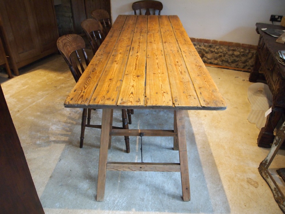 Table Edwardian Pine refectory farmhouse trestle table c1910 View VI