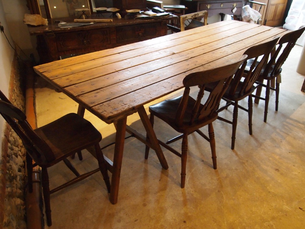 Table Edwardian Pine refectory farmhouse trestle table c1910 View VII