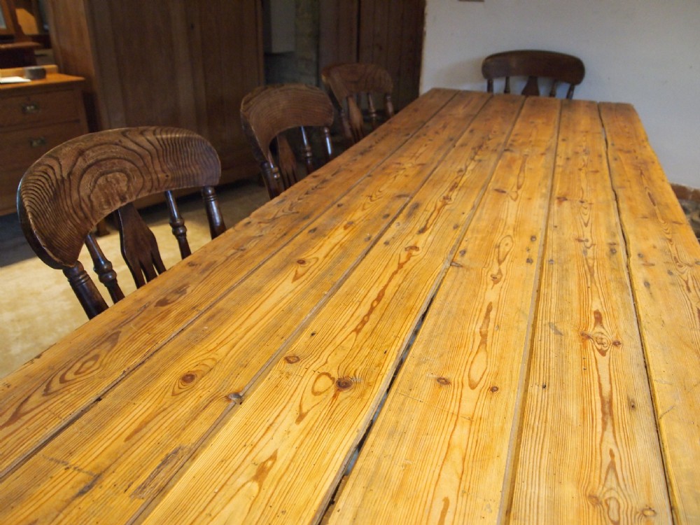 Table Edwardian Pine refectory farmhouse trestle table c1910 View VIII