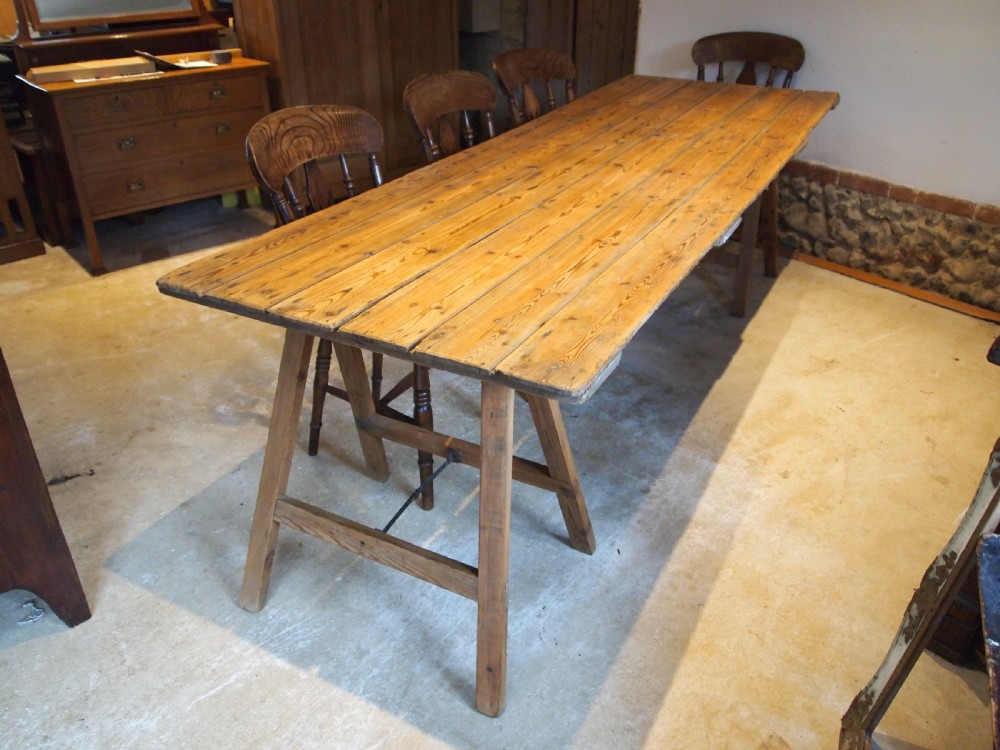 Table Edwardian Pine refectory farmhouse trestle table c1910 View IX