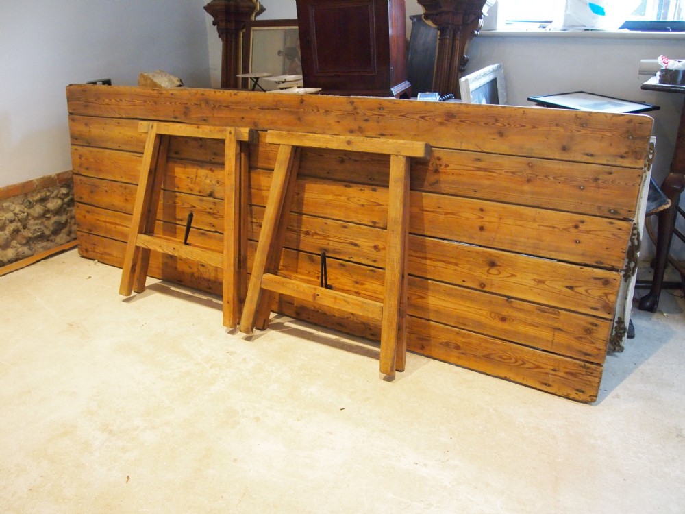 Table Edwardian Pine refectory farmhouse trestle table c1910 View XI