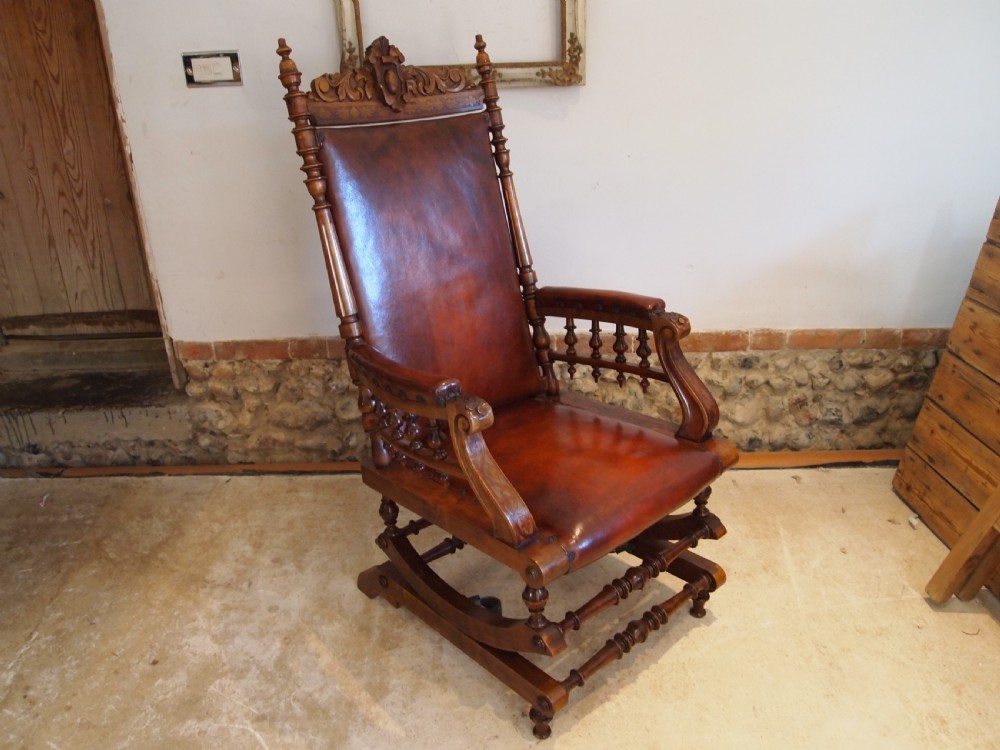 Chair rocking the finest Walnut & leather Victorian rocking chair c1880
