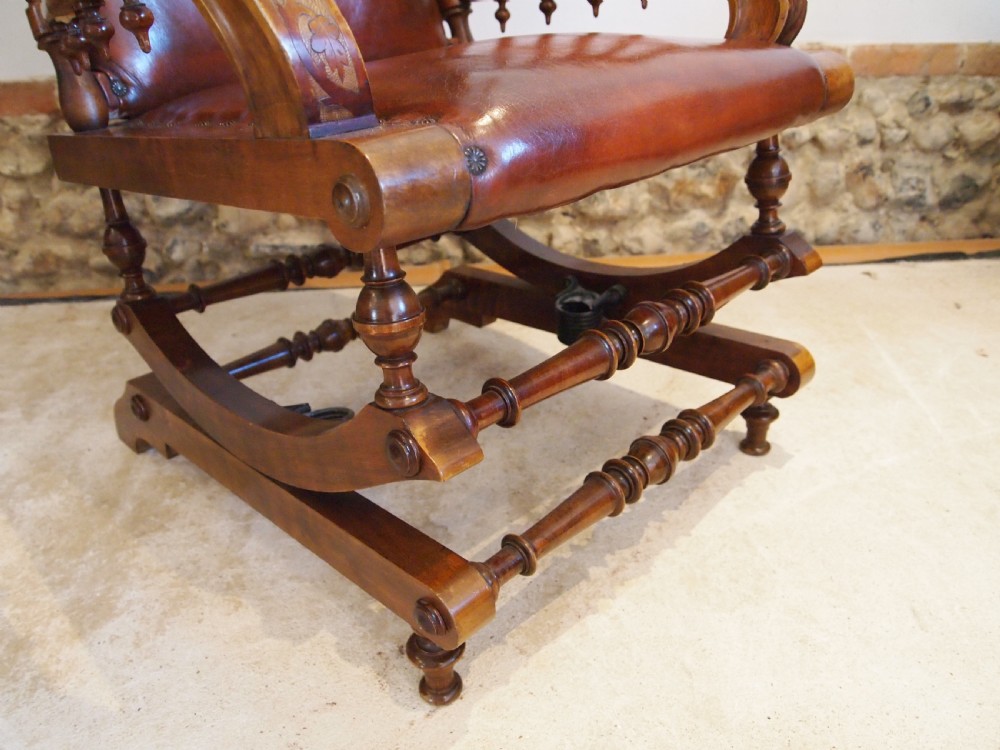 Chair rocking the finest Walnut & leather Victorian rocking chair c1880 View III