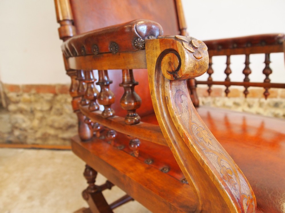Chair rocking the finest Walnut & leather Victorian rocking chair c1880 View V
