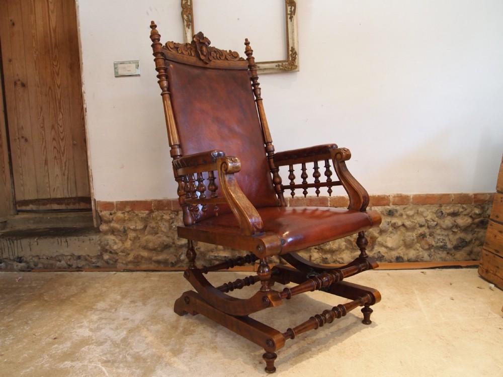 Chair rocking the finest Walnut & leather Victorian rocking chair c1880 View VI