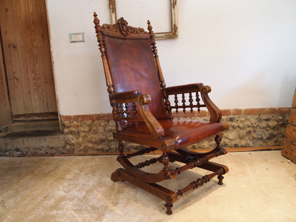 Chair rocking the finest Walnut & leather Victorian rocking chair c1880 View IX