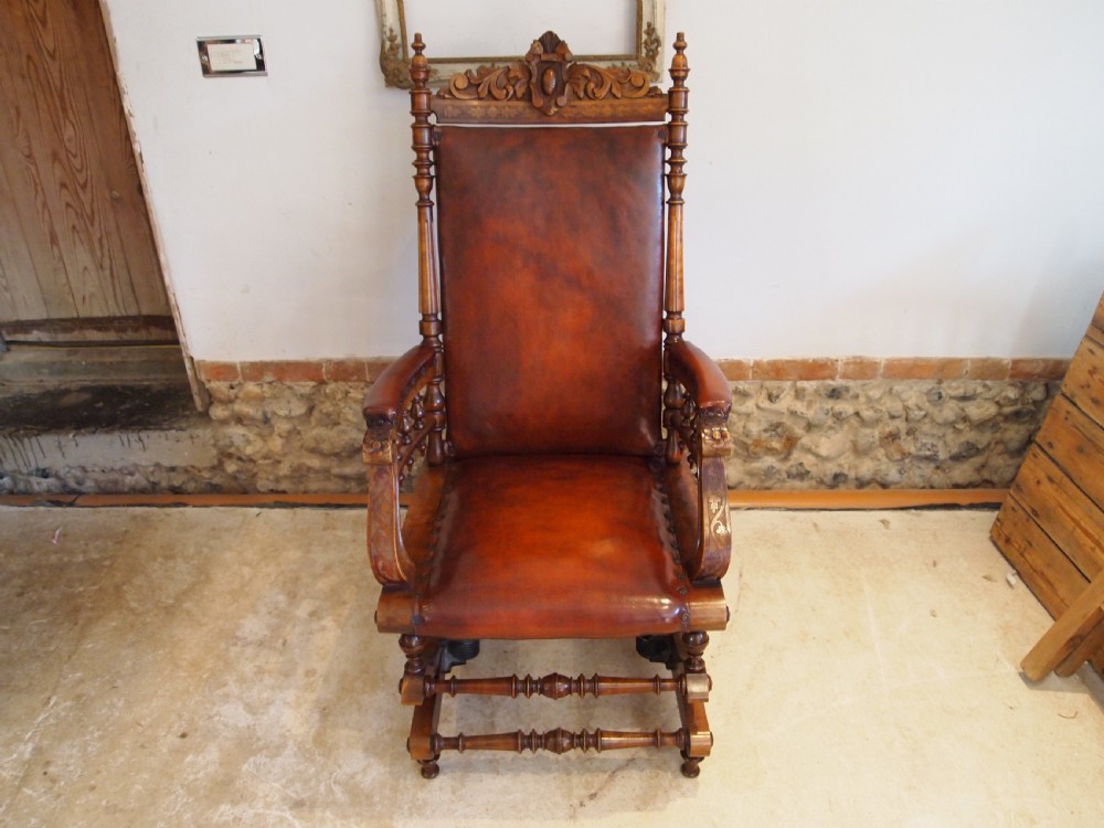 Chair rocking the finest Walnut & leather Victorian rocking chair c1880 View X