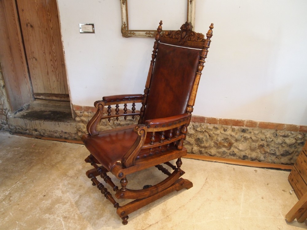Chair rocking the finest Walnut & leather Victorian rocking chair c1880 View XI