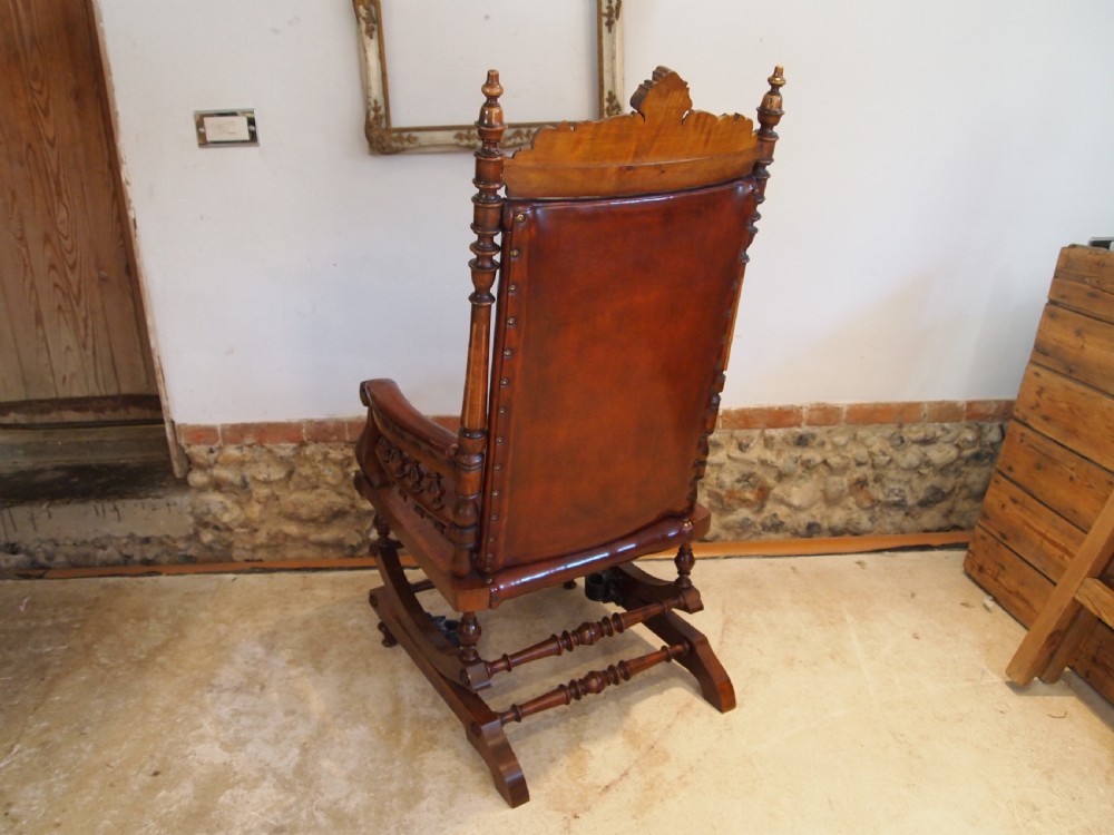 Chair rocking the finest Walnut & leather Victorian rocking chair c1880 View XII