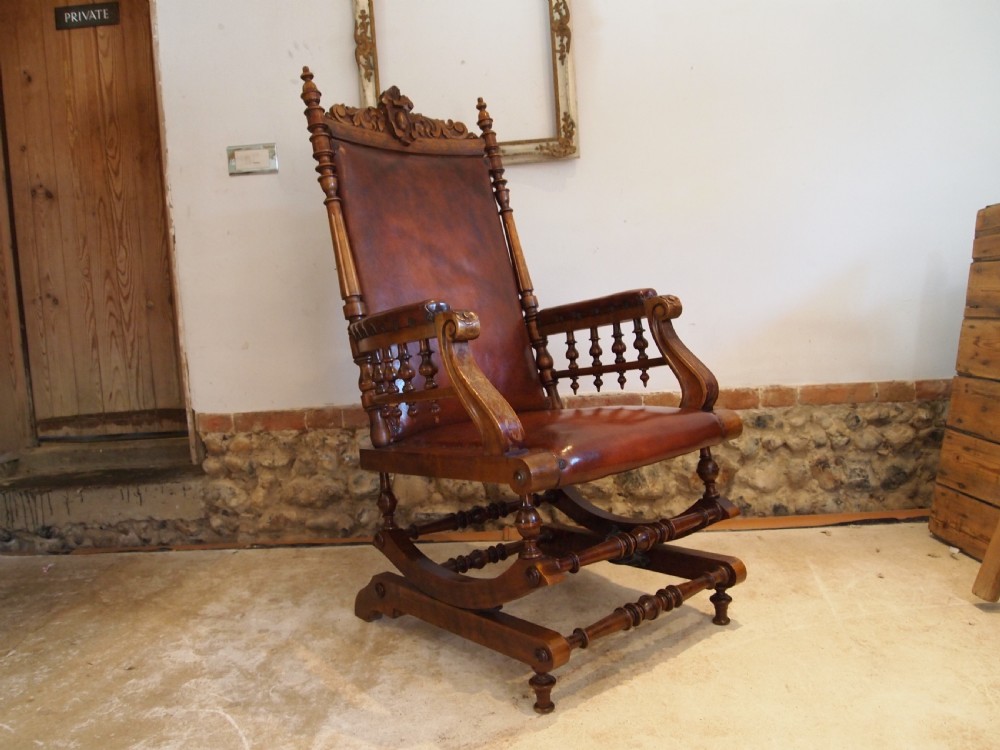 Chair rocking the finest Walnut & leather Victorian rocking chair c1880 View XIV
