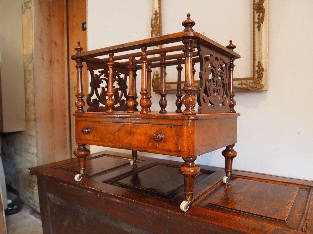 Canterbury magazine rack Early Victorian burr and figured Walnut c1840