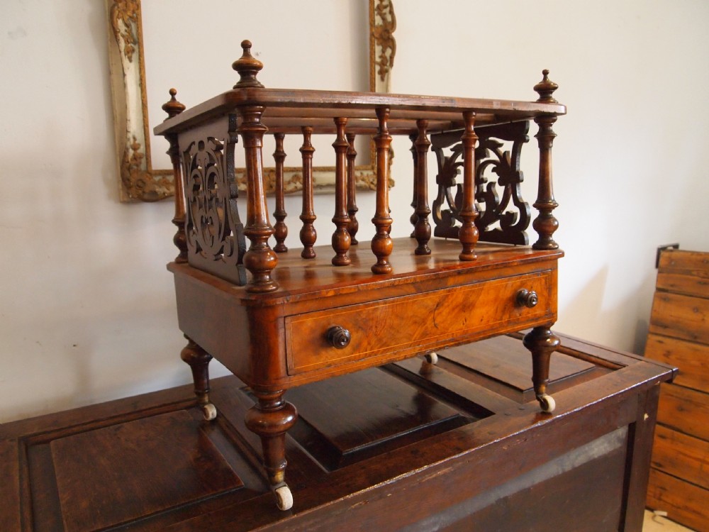 Canterbury magazine rack Early Victorian burr and figured Walnut c1840 View VI